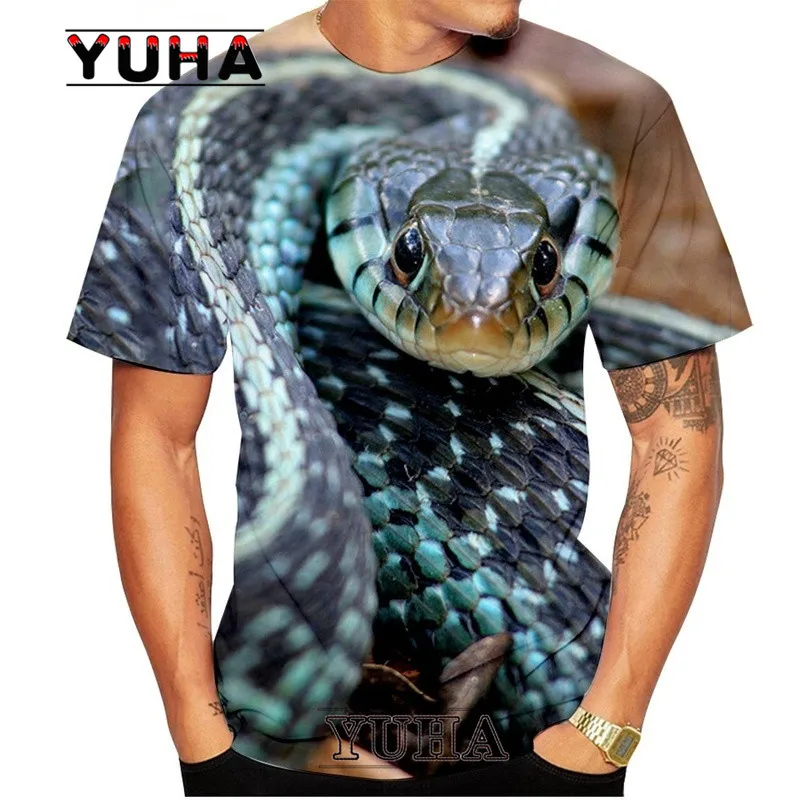 New fun 3d printed snake pattern men\'s T-shirt Harajuku hip-hop short sleeve shirt Harajuku T-shirt in summer