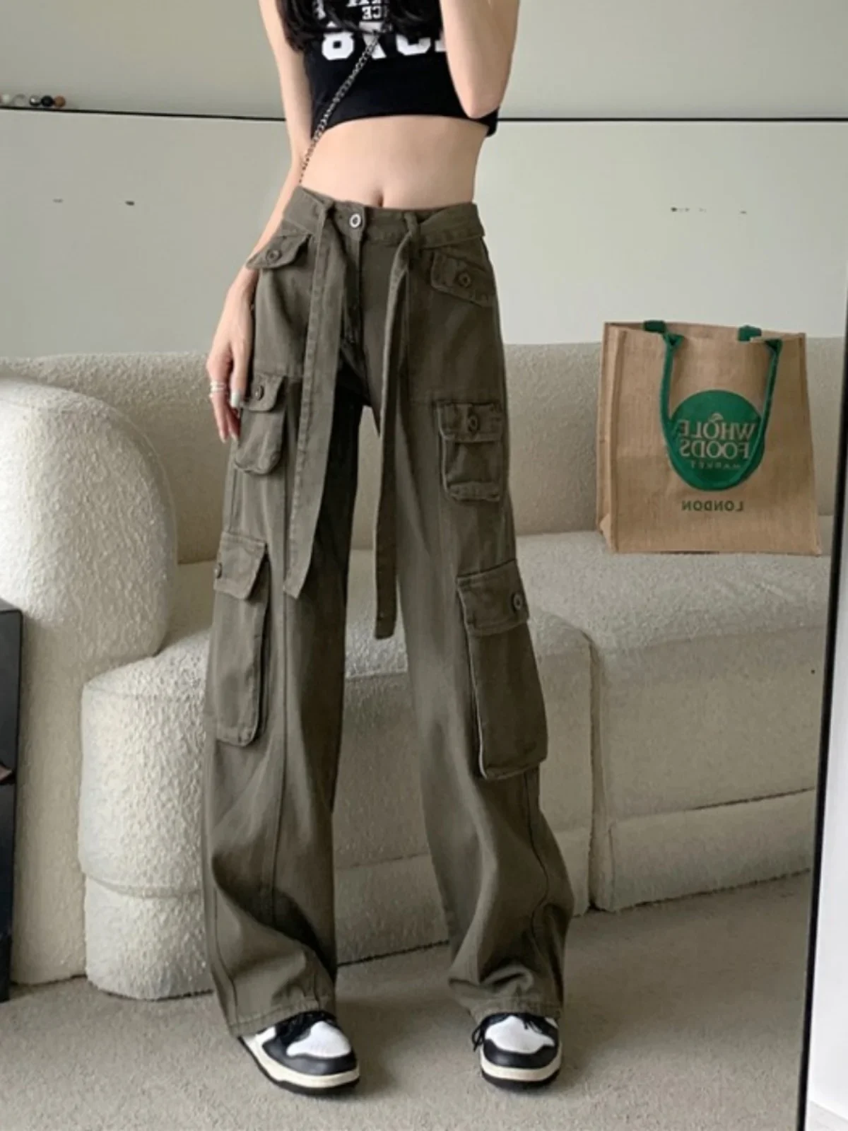 3D Multi-pocket Cargo Pants For Women Spring Fall New Fashion America Style Jeans Solid Color High Waist Leisure Long Trouser