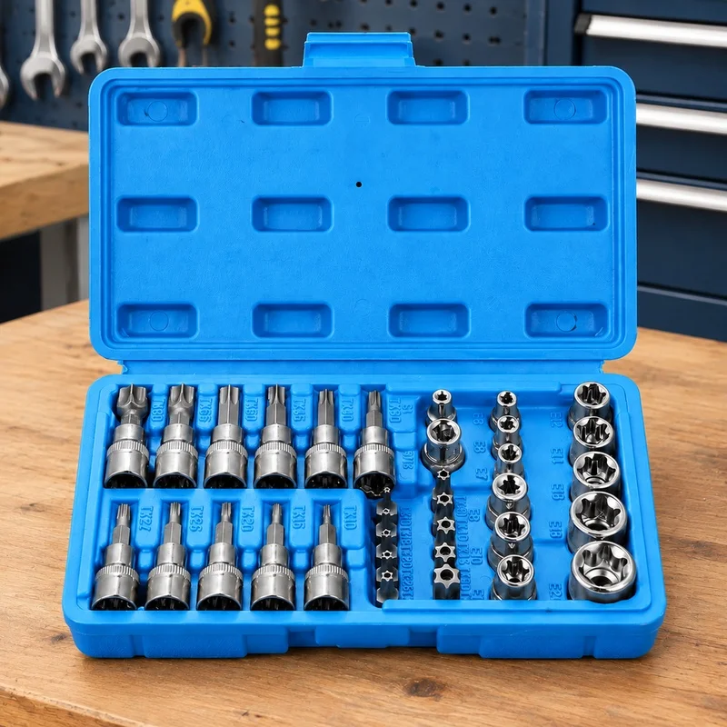 kit-completo-de-34-pecas-de-soquetes-para-automoveis-com-pontas-torx-e-estrela-macho-femea-encaixes-de-1-4-3-8-e-1-2-e-estojo-organizador-incluido