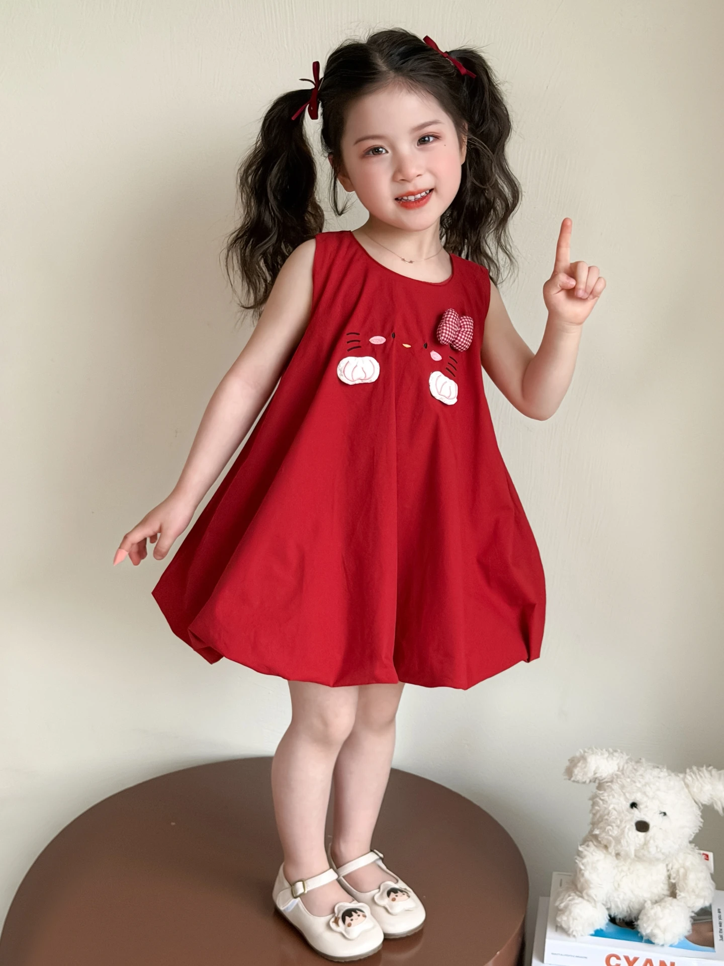 Vestido de Verão para Meninas 2026, Novo Estilo, Saia Vermelha Floral para Bebês, Roupas de Verão para Crianças, Vestido Sem ...