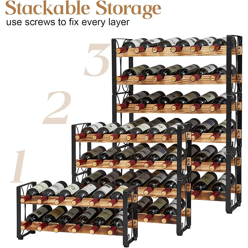 Custom 36 Bottle Wine Rack Freestanding Floor Wine Rack Used Alone or Stacked Six Layers Stable Wine Display Rack