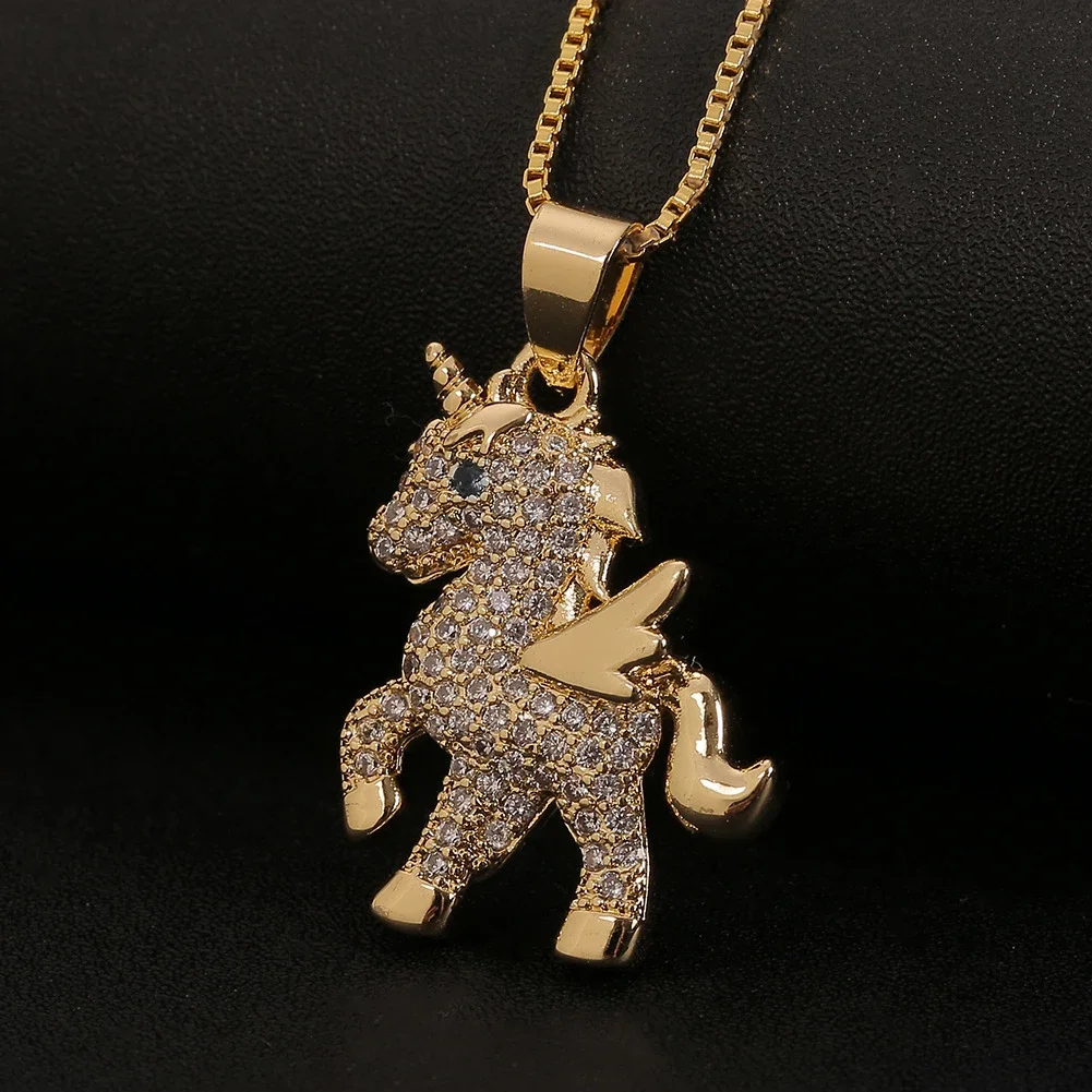 European and American fashion unicorn necklace for women cute cartoon inlaid zircon unicorn pendant jewelry accessories for girl