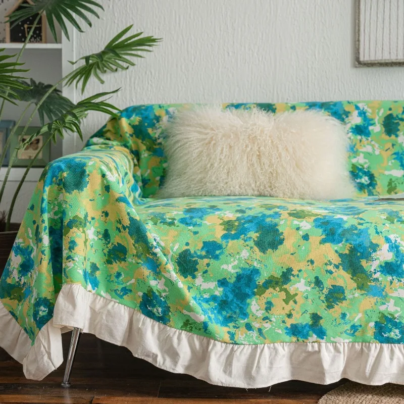 Vintage Floral Printed Sofa Towel Romantic Corner Couch Covers for Four Seasons Anti-Dirt All-Inclusive Sofa Cover