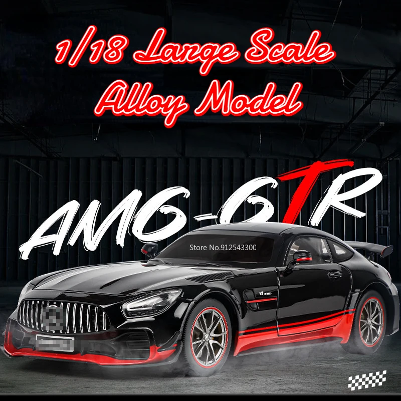 

1/18 AMG GTR Toy Car Model Alloy Diecast with Shock Absorption Sound Light Large Scale Model Car Toys for Boys Gifts Collection