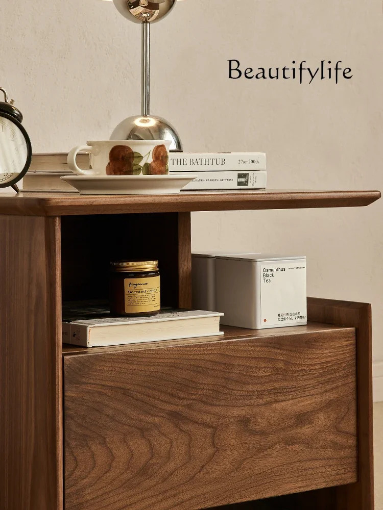 

BJ North American Black Walnut Bedside Table Retro Solid Wood Storage Cabinet Sofa Side Cabinet Complete