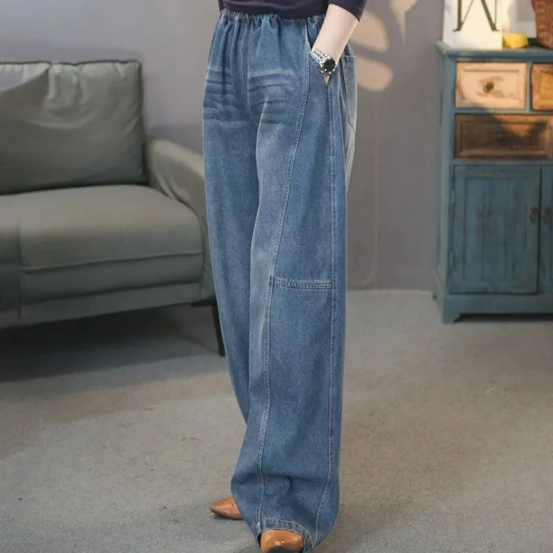 Damskie spodnie jeansowe z szerokimi nogawkami w stylu kowbojskim na wiosnę i jesień, kobieca moda, spodnie typu sickle jeans, amerykańskie damskie spodnie z wysokim stanem, cienkie spodnie dżinsowe.