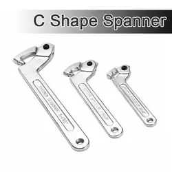 Adjustable Hook Wrench Nuts Bolts Universal C Shape Spanner Tool Screw Nuts Driver Flat Round Ends Heavy Duty Repair Hand Tool