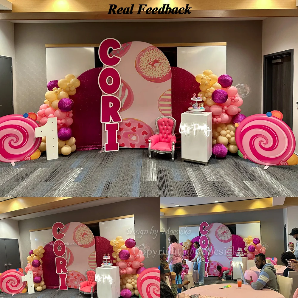 Sweet Donut Girl 1st Birthday Party Arched Cover Background Photography Props Ice Cream Candy Grain Backdrop Decor Dessert Table