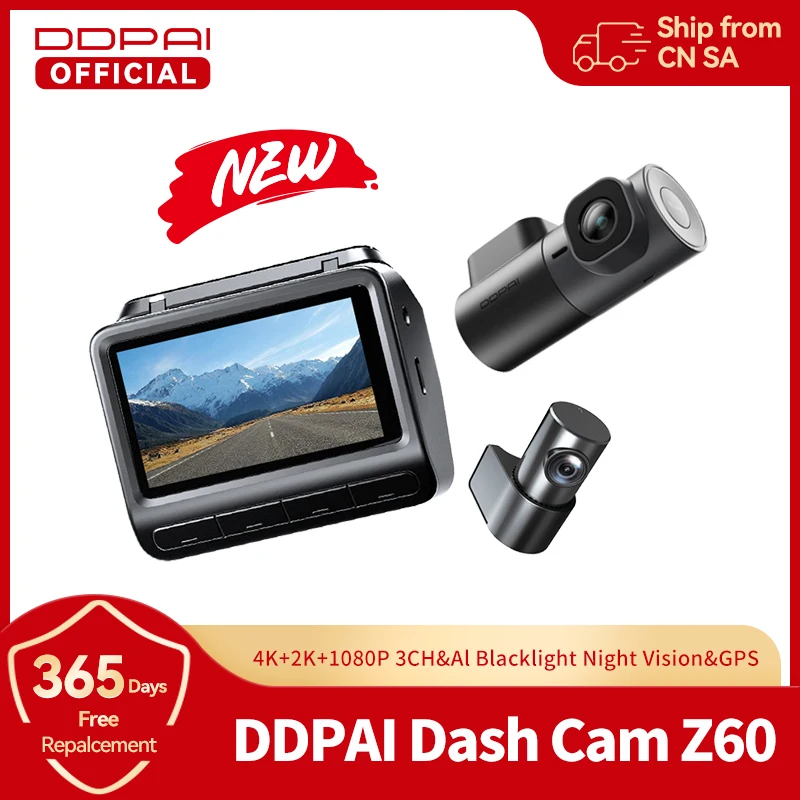 DDPAI Z60 4K+2K+1080P Dashcam Support Rear and Interior with GPS 5GHz WiFi  ADAS NightVIS 2.0 Dash Camera 24H Parking Monitor