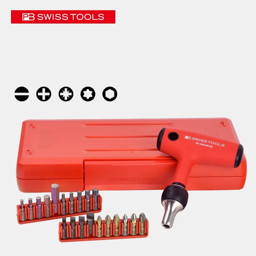 PB SWISS 20 in 1 Ratchet Screwdriver Set with Bits PH/SL/TORX/PZ/HEX Strong Magnetic Screw Driver PB 1255.MR Set CBB