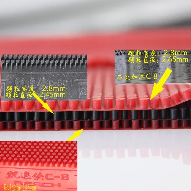 Lange Noppen Deutsch REACH Tischtennisgummi Rot/Schwarz OX 3,0 mm Höhe Große Partikel Tischtennis-Gummiplatte Starke Rotation – Detail 14
