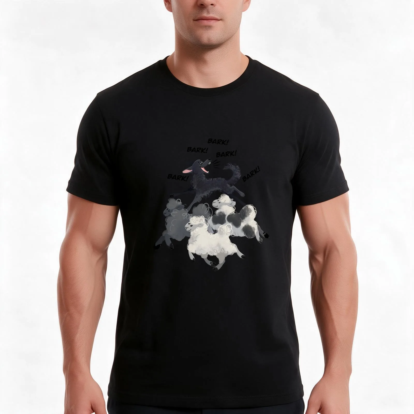 Mudi and sheep T-Shirt, Summer Casual Cotton Tee, Oversized Streetwear Tops, Vintage Graphic Print, Loose Fit Short Sleeve