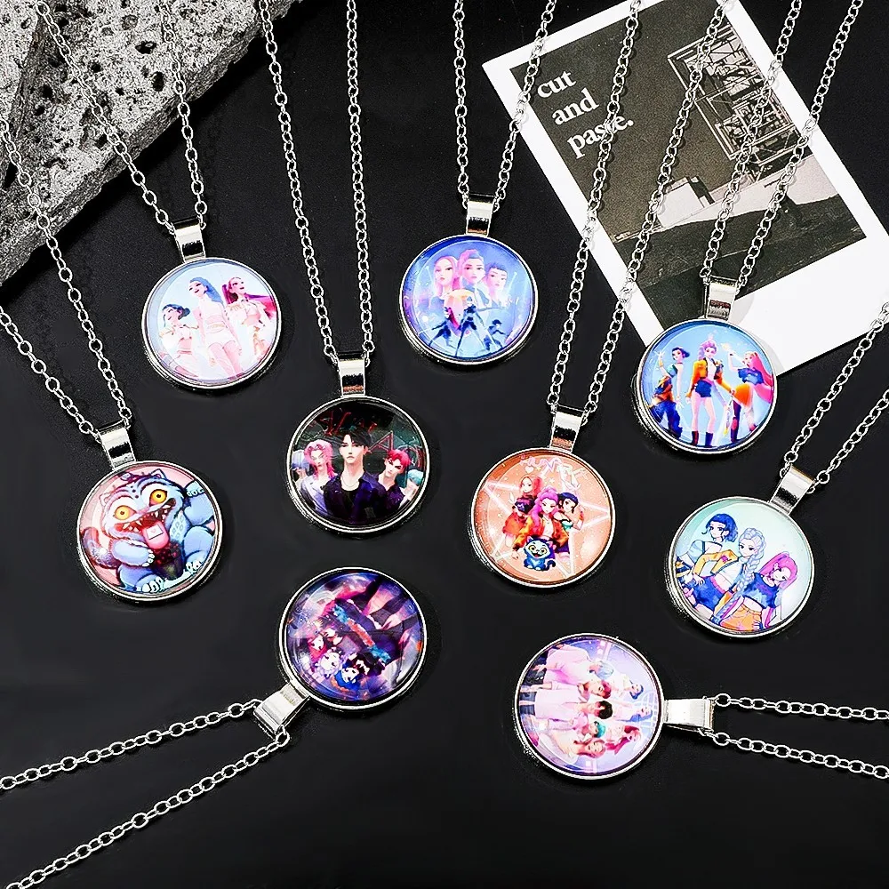 Kpop Demon Hunters Time Gem Runde Halskette Bunter Anhänger Schmuck
