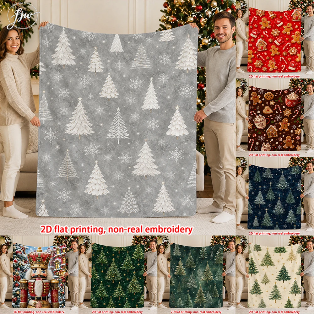 1pcs Christmas Throw Blanket Winter Holiday Xmas Tree Snowflake Flannel Blanket for Home Couch Bed Decor Gift