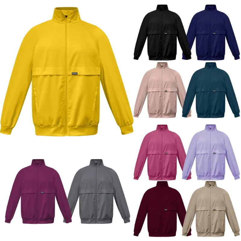 Chaqueta de Trabajo Unisex con Cuello Alto y Manga Larga para Enfermería, Medicina, Odontología y Salón de Belleza, con Bolsillo Integrado