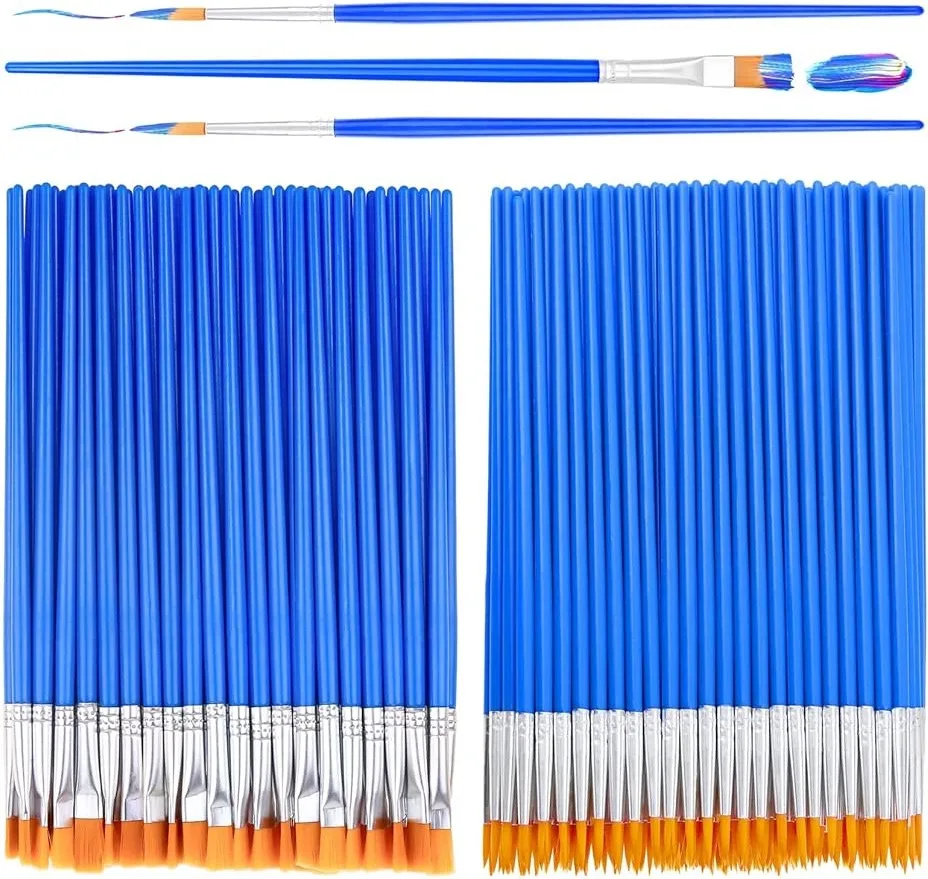 50Pcs Small Paint Brushes Paint Brushes for Kids Acrylic Brushes Set Flat and Round Pointed Brushes for Watercolor Face Painting