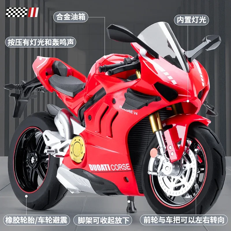 1:10 mini V4S S1000RR H2R Alloy Die Cast Motorcycle Model Vehicle Collection Sound and Light Off Road Autocycle Toys Car