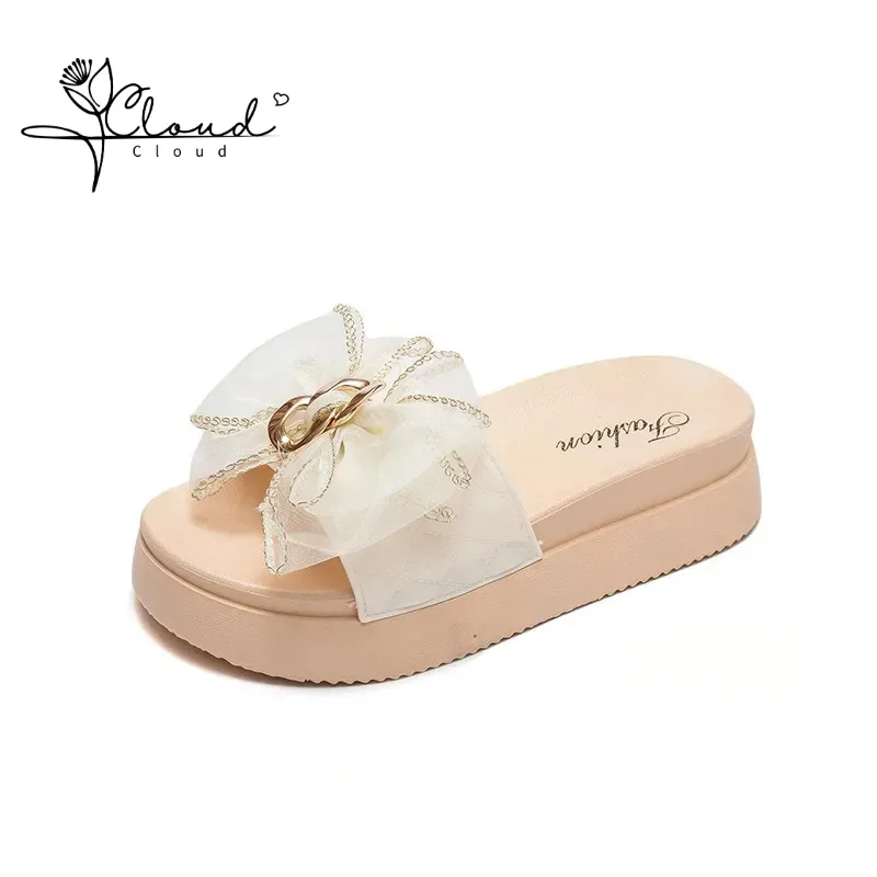 

Bow Home Slippers Female Wear High Appearance Level Summer Soft Sole Thick Sole Non-slip Slippers Women Sandals Clogs