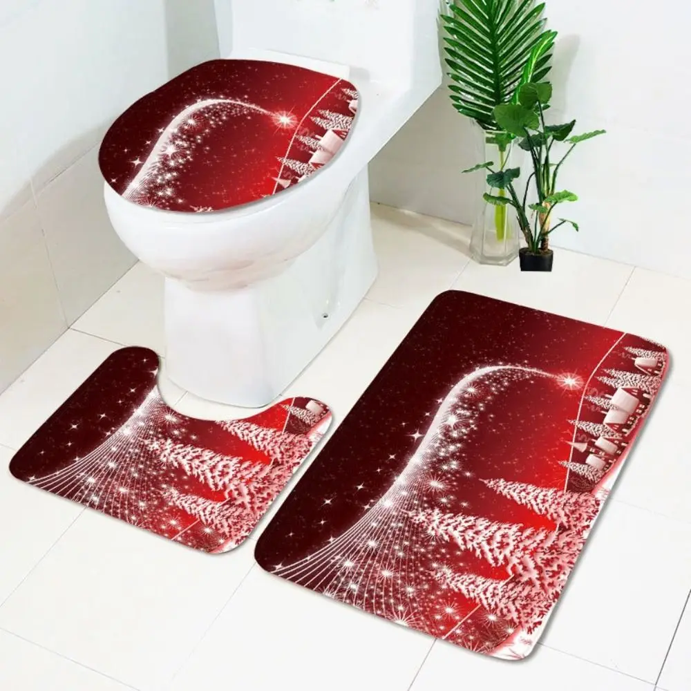 U-Shaped Design Bathroom Mat Set Non-Slip Backing Anti-Slip Surface Bath Mat Set Soft Texture Watercolor Print Bathroom Rug Set
