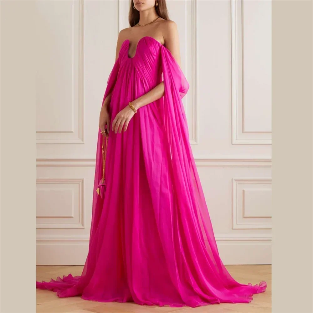 High quality Exquisite Formal Chiffon Pleat Draped A-line Off-the-shoulder Long Dresses Prom Dresses Retro Classic Simple sexy