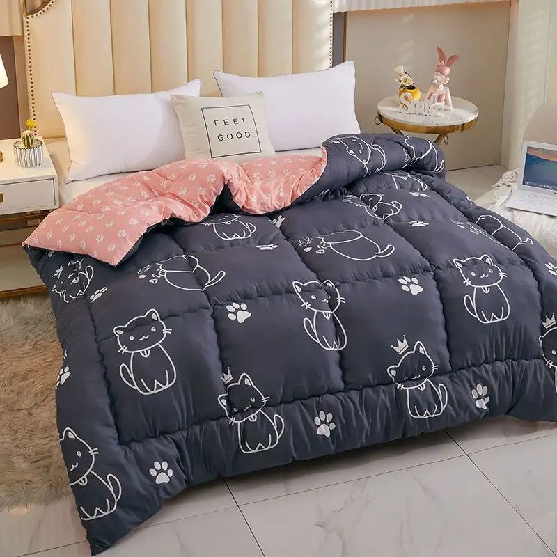 Thicken Cotton Winter Quilt Soft Warm Comforter Fluffy Quilt Core Skin-friendly Home Double Bed Blanket Solid Duvet Modern Quilt