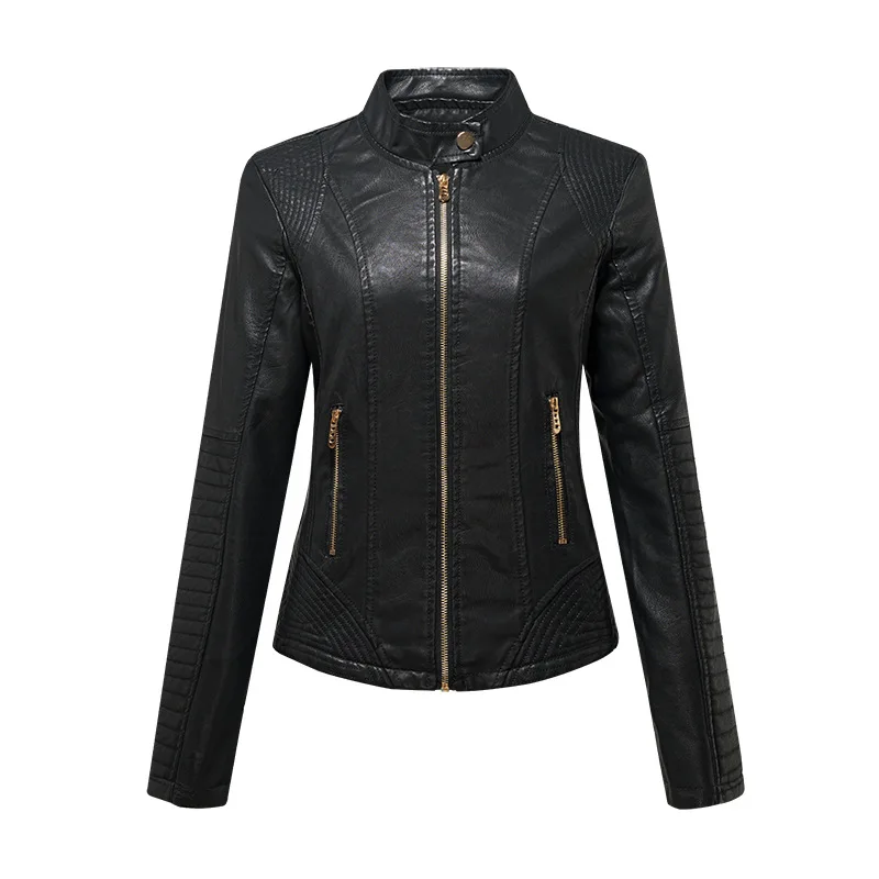 Damska klasyczna skórzana kurtka slim fit na jesień i zimę, personalizowany strój motocyklowy, haft komputerowy.