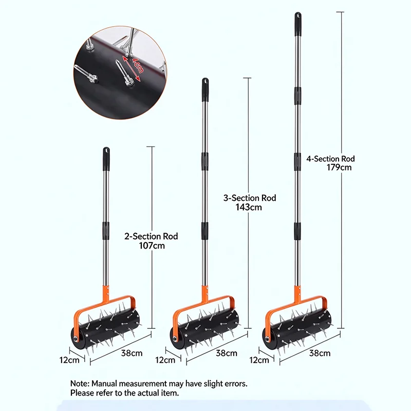 Manual Rolling Lawn Soil Aerator 42 Steel Spikes Core Plug Aerator Roller Garden Lawn Maintenance Equipment
