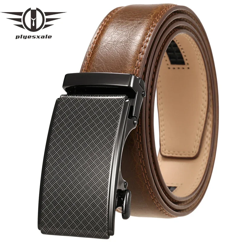 Plyesxale Authentic 2024 Fashion Men Leather Belt Automatic Buckle Cowhide Suit Belt Men's Accessories Mens Belts Casual B760