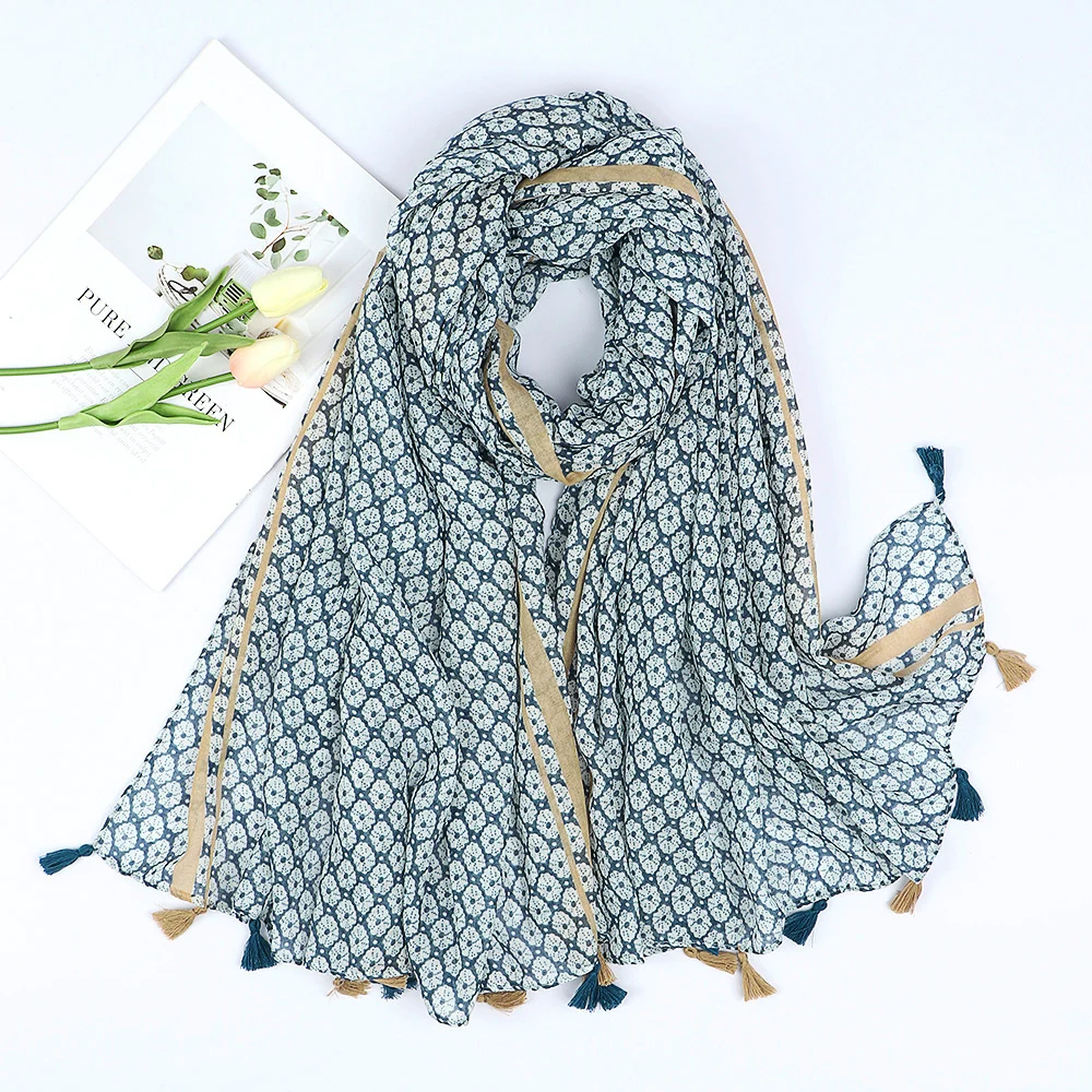 Luxury Brand Cotton Scarf Women Large Shawls Design Hijab Echarpe Print Tassel Scarves Lady Beach Stole Muffler Foulard Pareo