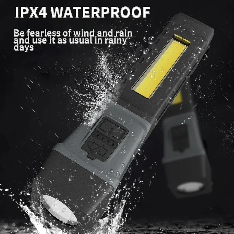 New LED+COB Rechargeable LED Flashlight Ultra Bright Waterproof COB Light torch tail magnet Work Light Rotate Built-in battery