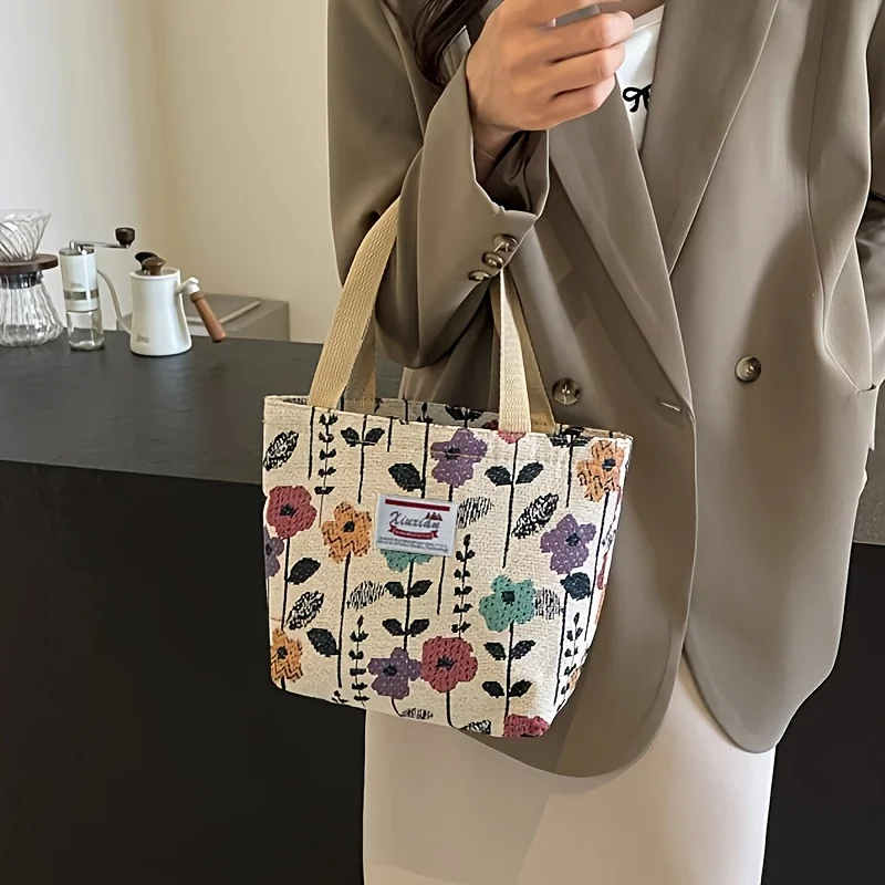 1pc Women'S Tote Bag, Elegant Purple Floral Handbag, Zipper Bag, Suitable for Going Out, Commuting, School Or Daily Use
