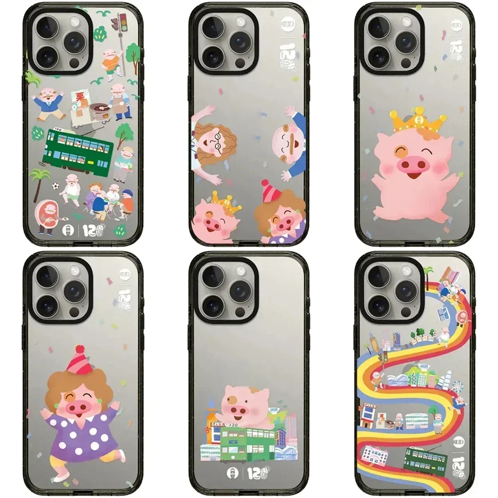 

Cartoon Pig Cute 2.5 Acrylic Black Border iPhone 12 13 14 15 Pro Max Protective Case