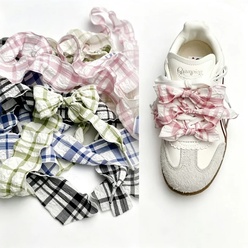 4cm width Ribbon Lattice Shoelaces Cute Widened DE Training Shoes Laces DIY Shoe Decoration Sports Casual Sneakers Strings