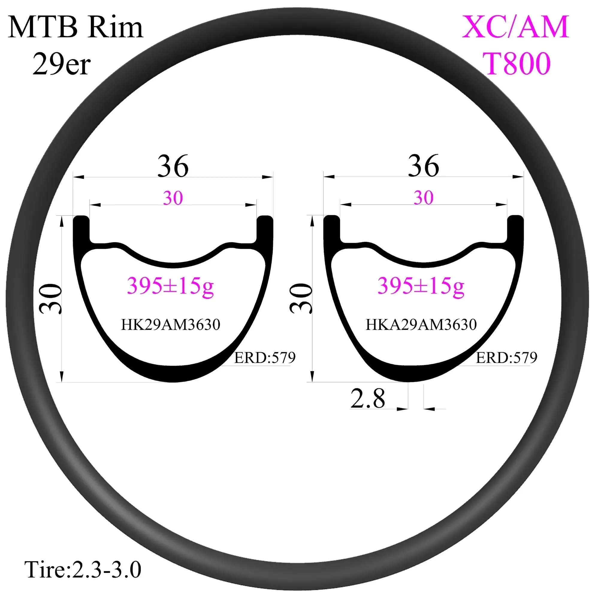 330g Asymmetr Super light Bicycle rim 29er Carbon Rims 36mm width 23 25 30mm depth MTB rim Hookless Tubeless XC carbon mtb rims