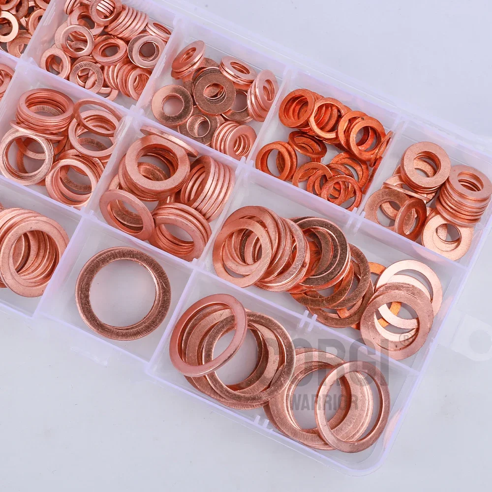 Metric Flat Copper Washers Assortment Kit Sealing Brass Washer 80-360 Pieces M5 M6 M8 M10 M12 M14 M16 M18 M20 M22 for Screw Bolt