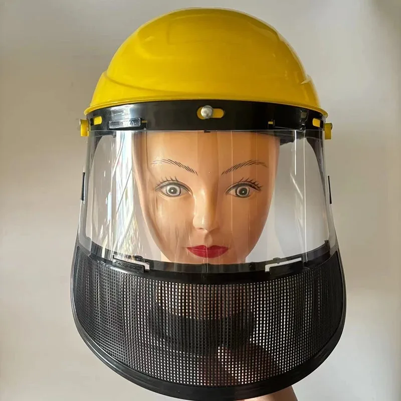 Safety Helmet Hat With Full Face Mesh Mask PVC For Grass Trimmer Weed Wacker Logging Brush Cutter Forestry Garden Protection