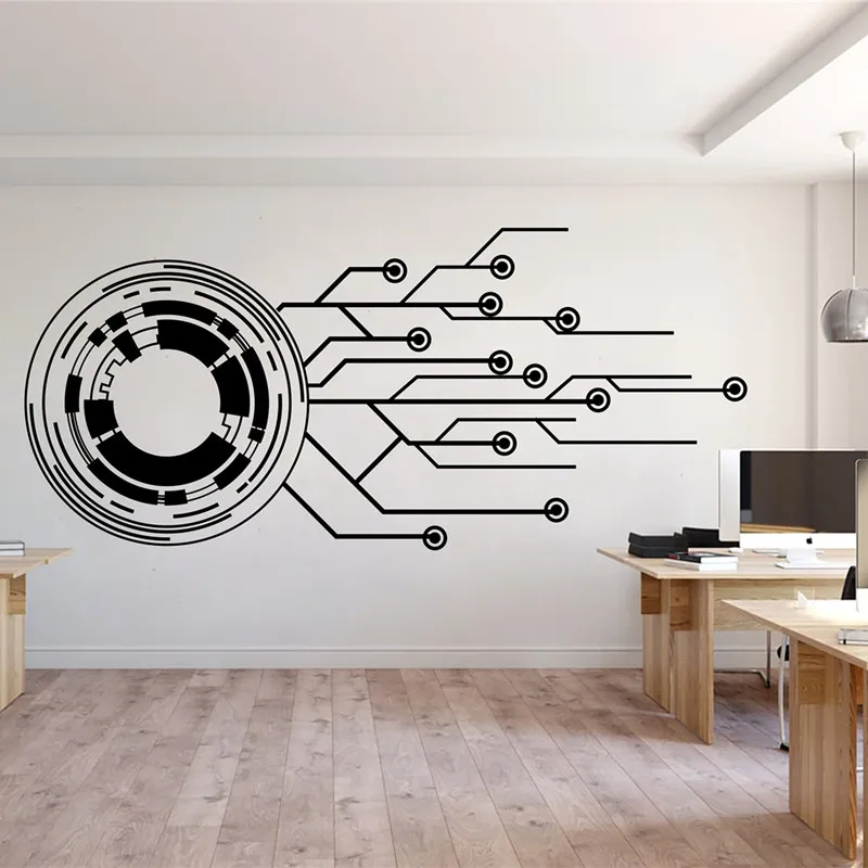 Circuit Board Technology Vinyl Wall Sticker Game Room Decal Computer IT Wall Decor Software Science Wall Sticker Office Mural