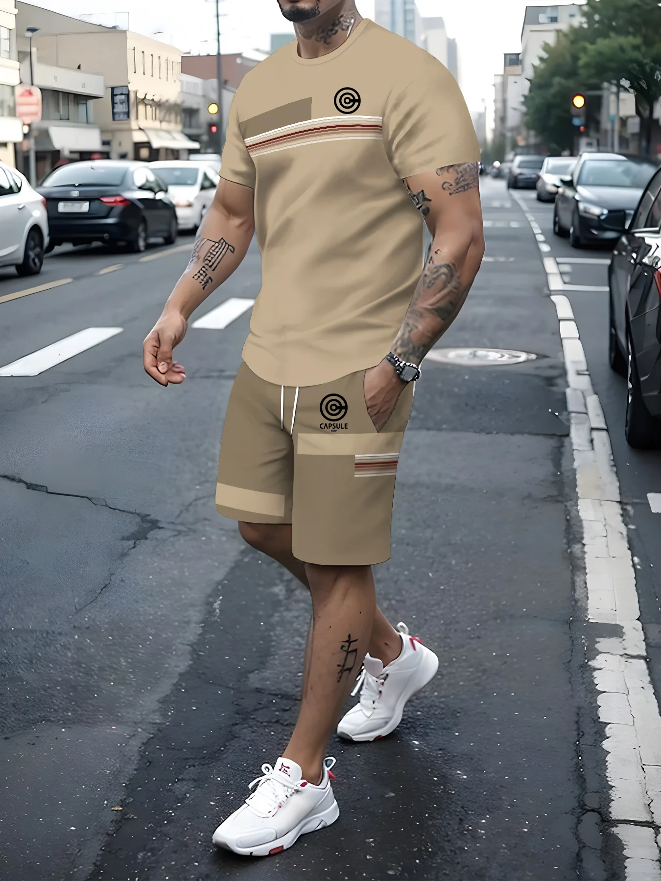 2024 New Men\'s Sportswear Suit Short-sleeved T-shirt + Shorts 2-piece Summer Full Suit Fashion Casual Sports Men\'s Running Suit