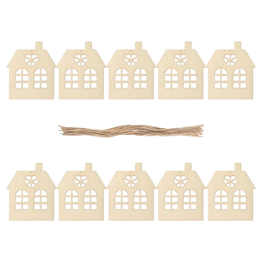 

10 Pieces House Shape Blank Wood Chips DIY Craft Supplies Unfinished Wooden Slices for Wall Hanging Bedroom Living Room Hotel
