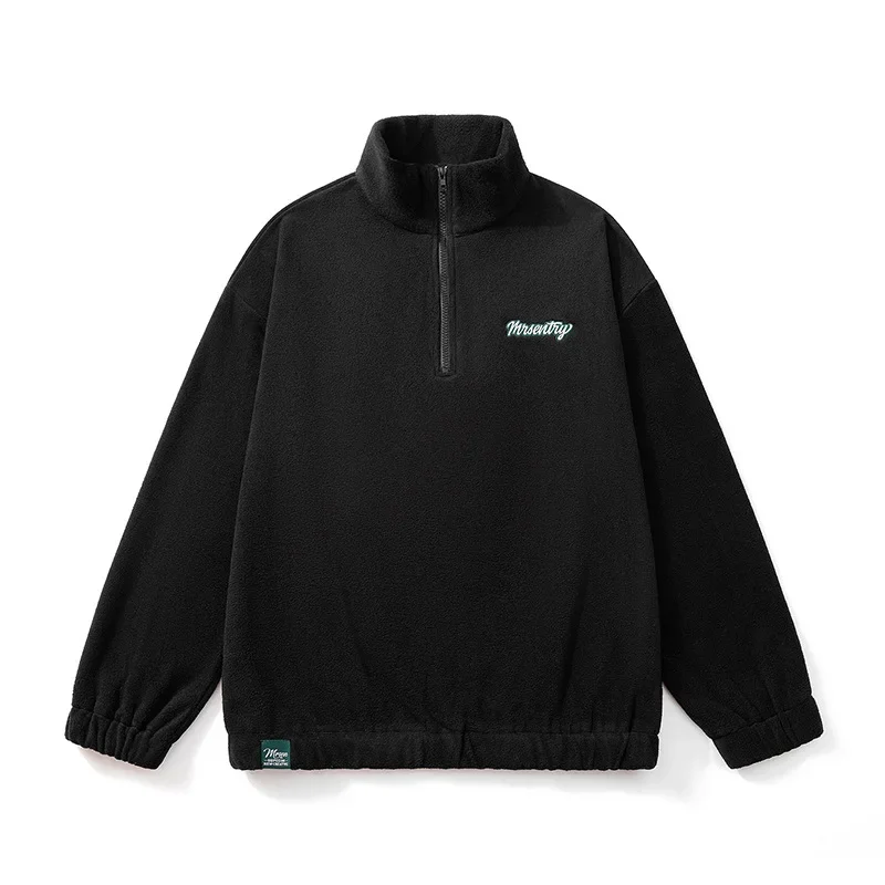 남녀공용 폴라 플리스 스웨터 셔츠, 스탠드업 칼라, 하프 체인 스웨터 재킷, 스트리트웨어, 루즈 코트, 가을, 겨울, 430Gsm