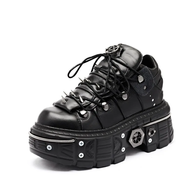 

2025 Autumn and Winter New Women's Heavy Metal Platform Low-top Punk High-top Shoes Dark Locomotive Boots