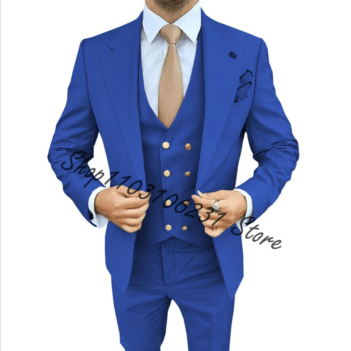 Trajes De Hombre Navy Suits for Men Wedding Tuxedo Formal Jacket Pants Vest 3-piece Outfit Slim Fit Blazer Handsome Men's Suit