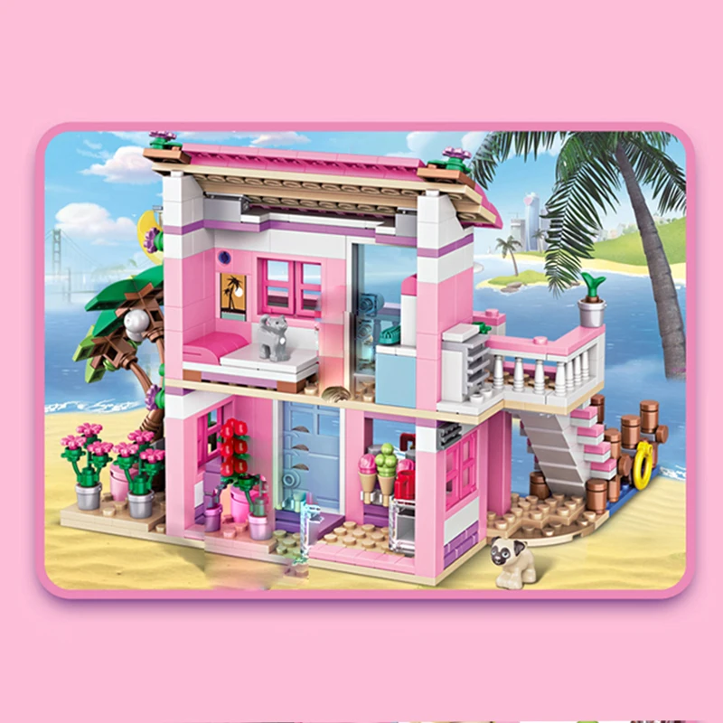 フレンズシティ夏クリエイティブシーサイドヴィラアパートメントビルディングブロックセットモデル DIY おもちゃ子供のパズルアセンブリキッズギフト用
