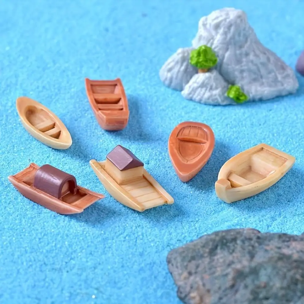 Micro Landscape Micro Landscape Boat Wooden Boat Resin Mini Boat Fish Tank Decoration Art Crafts Retro Figurines