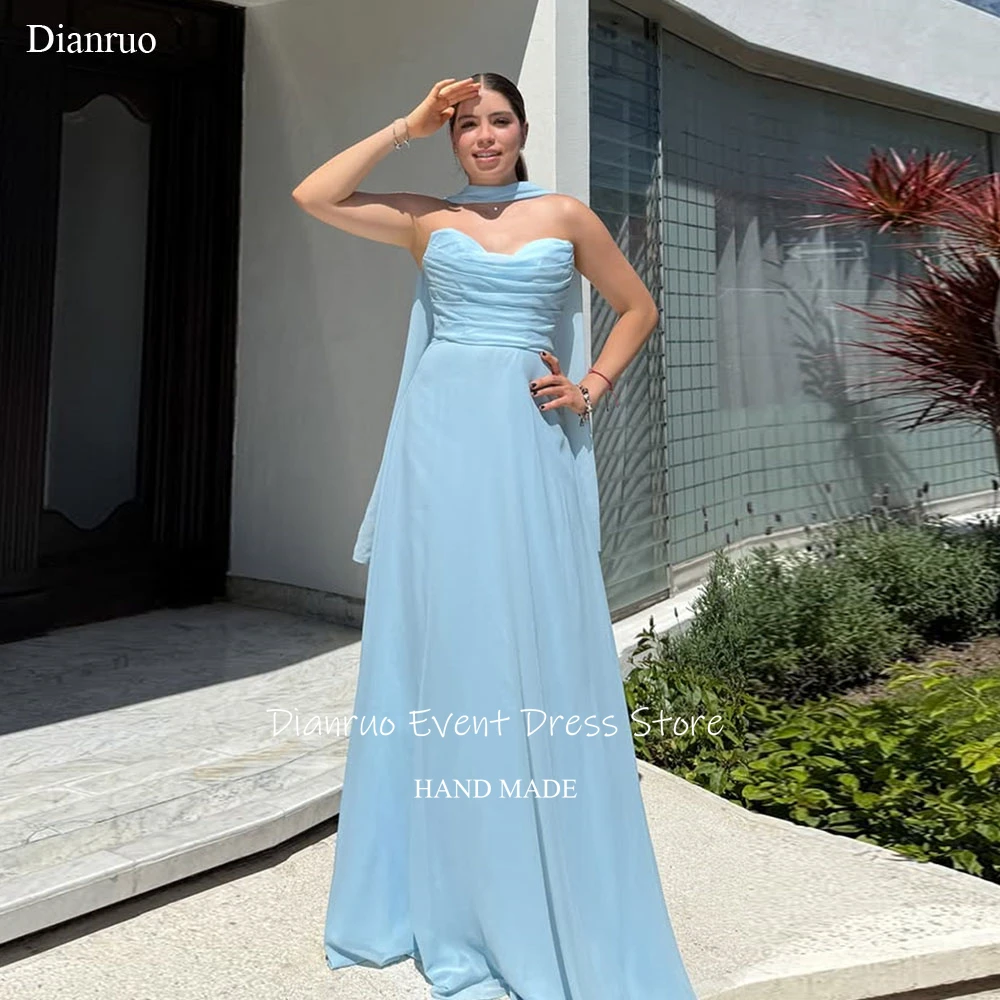 Dianruo فساتين سهرة مكشكشة بأربطة من الخلف طويلة متجددة الهواء على شكل حرف A فساتين حفلات أنيقة شيفون أشرطة فيستدو دي نويفا مخصصة #1