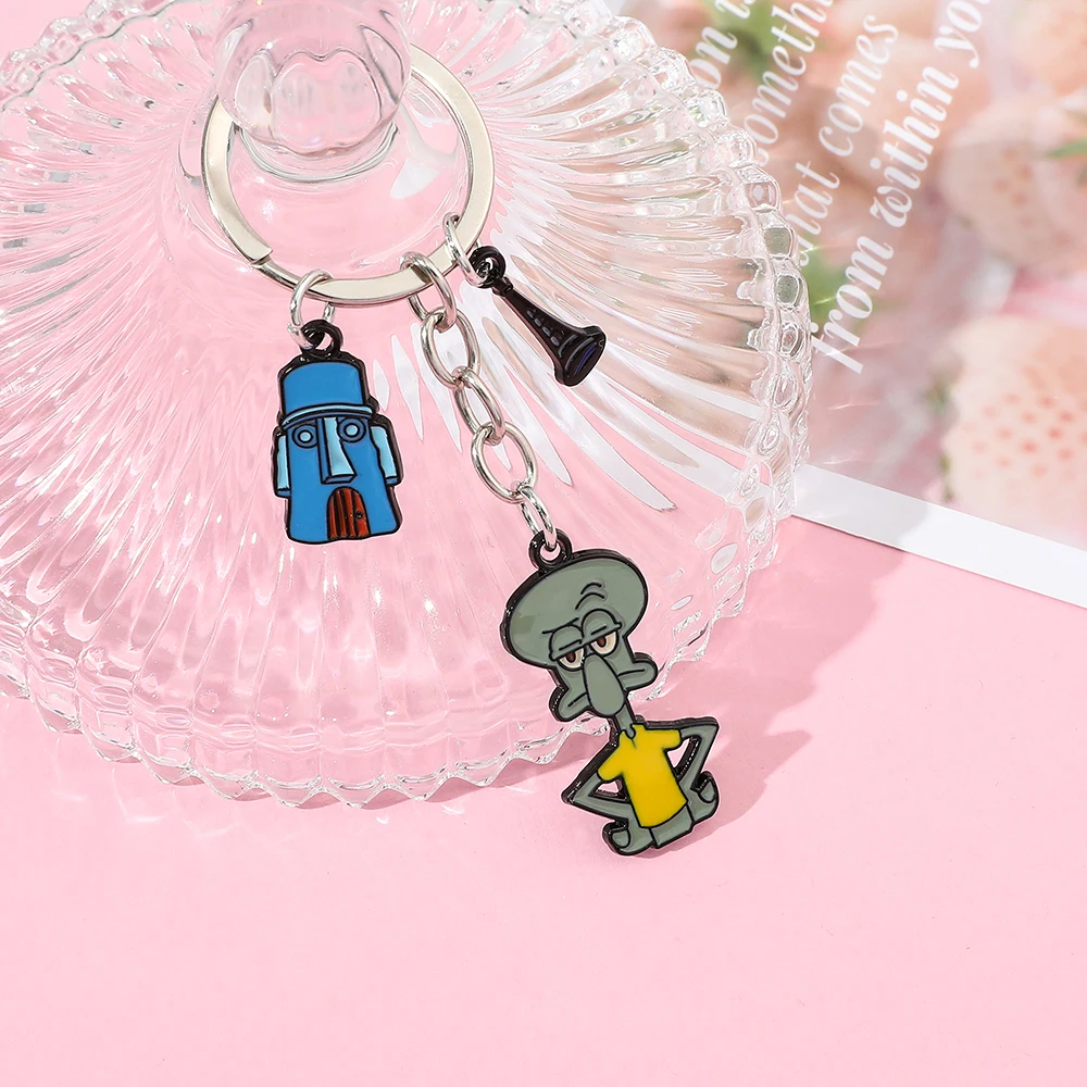 Classic Cartoon Anime SpongeBob SquarePants Keychain Cute Cartoon Figure Pendant Accessory Squidward Tentacles Pendant Keychain