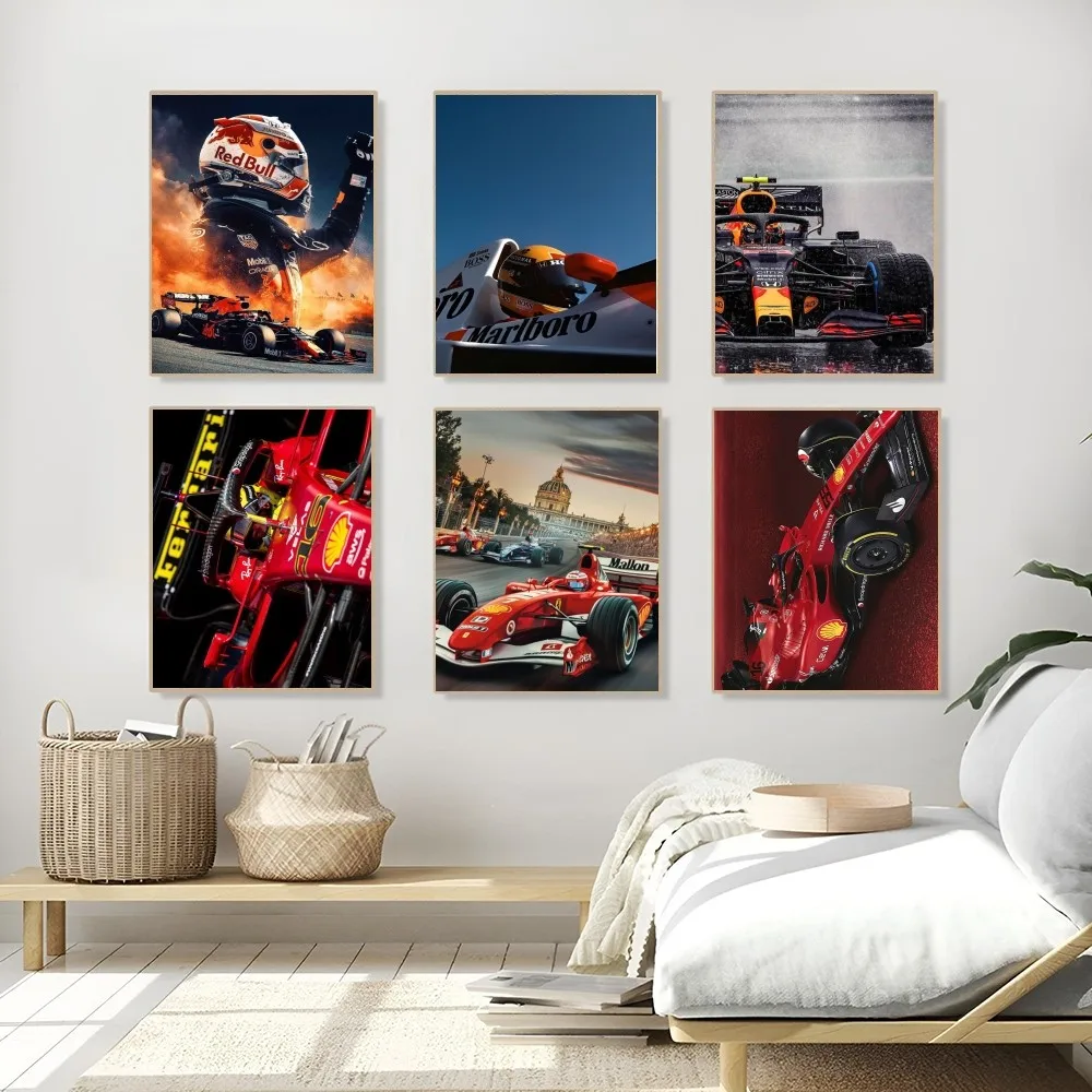 1PC F1 Car Poster Self-adhesive Art Waterproof Paper Sticker Coffee House Bar Room Wall Decor