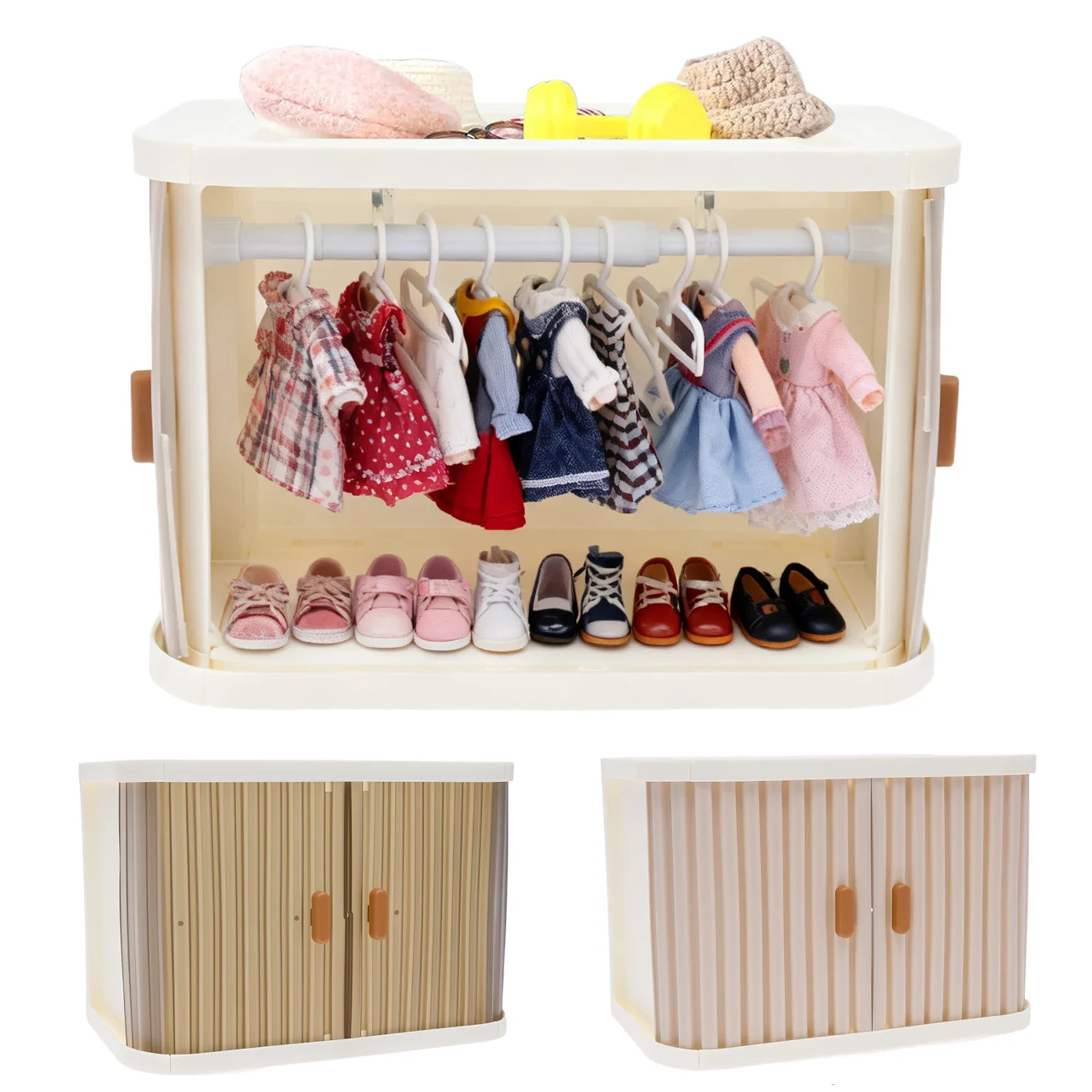 Dollhouse Wardrobe Doll Clothes Cabinet with 10 Hangers Fashion Girl Princess Closet Furniture for Barbiesss Kids Gift Toy