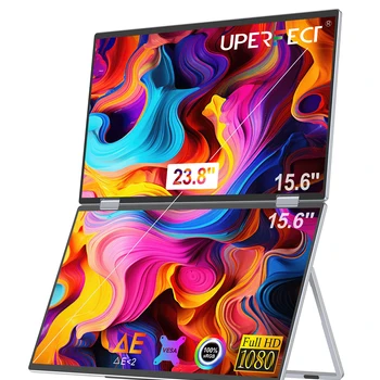 UPERFECT UStation Delta 15.6인치 듀얼 모니터 스택형 접이식 트리플 노트북 화면 100% sRGB Deta 2 휴대용 디스플레이 Windows MacOS용 180° 자동 회전 내장