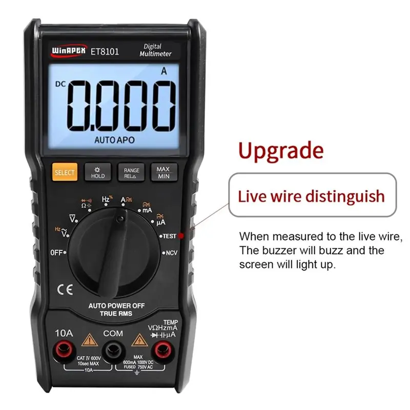 NEW HOT In Stock-Winapex AC/DC Voltage Current Resistance Capacitance Digital Multimeter ET8101 True RMS Full Protection LCD Bac
